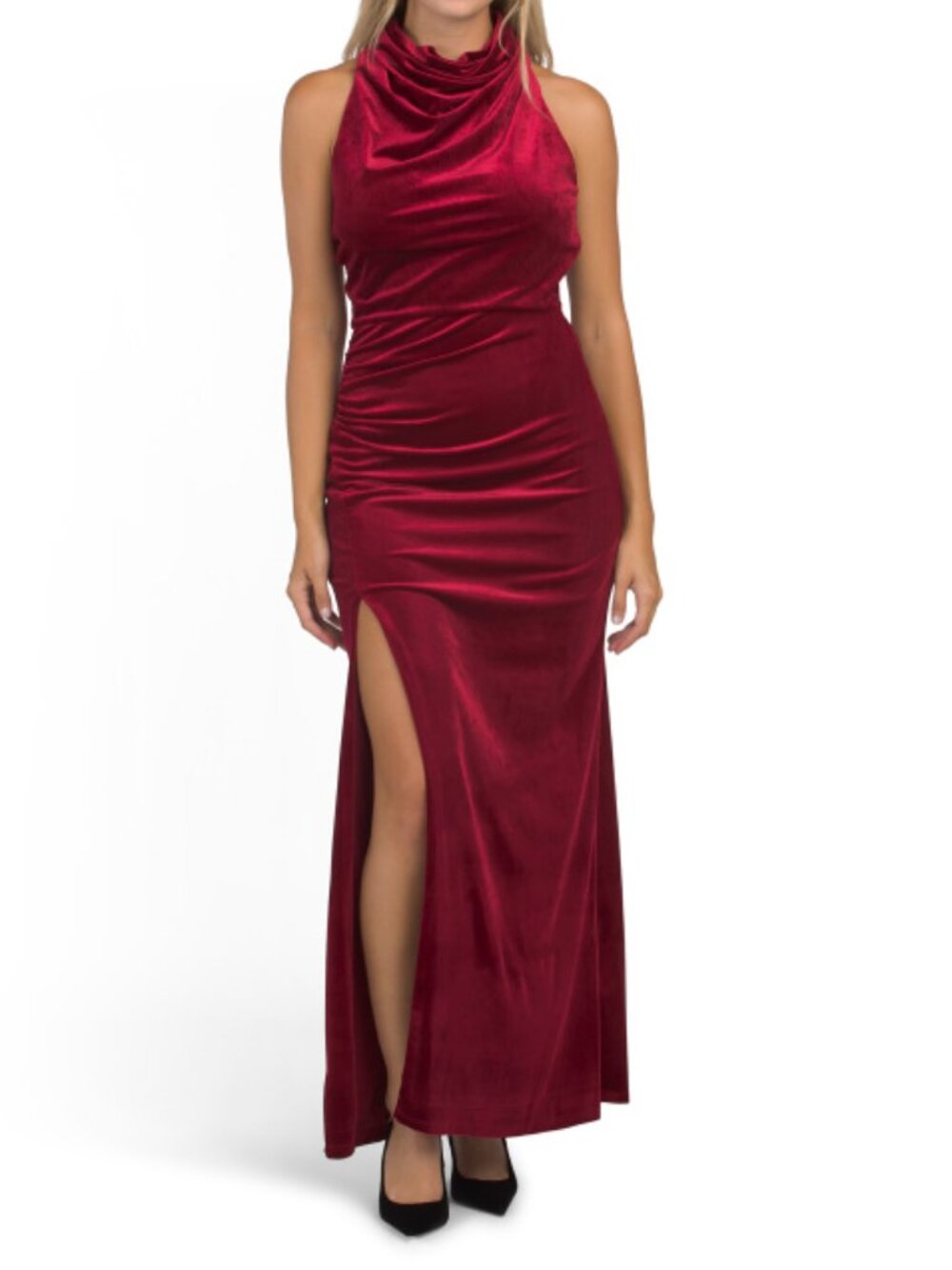 TAYLOR Velvet Cowl Neck Fit And Flare Dress